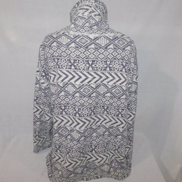 CHAPS womens 2XL White Navy Blue Aztec south west Cowl Neck Pullover Sweater - Picture 7 of 9